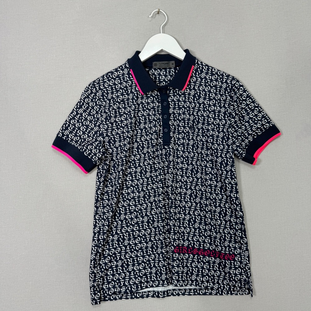 G/FORE Girls Golf Too Polo Tech Shirt Womens M Blue Printed Jersey Slim Fit